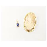 2g 10k yg cameo pin; 0.8g 14k yg pendant with