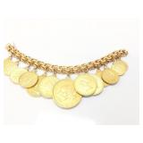 74.7g 14k yg charm braclet with 13 us gold coins