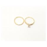 3g 14k yg wedding set with approx .33ct small