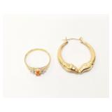 1.2g 14k yg single hoop earring; 1.2g 10k yg ring