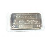 SILV TROY 1OZ REFINERS ASSAYERS INGOT;