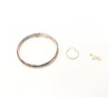 8g .925 bangle bracelet; .8g 18k yg hoop earring;
