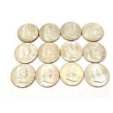12 - HALF DOLLARS FRANKLIN 1958-1963;