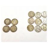 4 - HALF DOLLARS BARBER 1907-1912; 9 - HALF