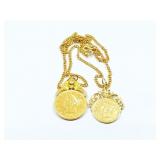 21k yg chain with 1-$2.50 liberty and 1-$5.00