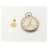 .9g 14k yg round pendant; open face hamilton