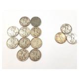 10 - HALF DOLLARS WALKING LIBERTY 1917-1946; 3 -