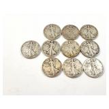 10 - HALF DOLLARS WALKING LIBERTY 1920 - 1945;