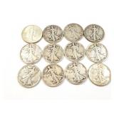 12 - HALF DOLLARS WALKING LIBERTY 1918 - 1946;