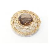 approx 28.8g 14k yg large round pin with brown