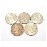 5 - DOLLARS PEACE 1922 & 1923;