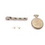 37.3g .925 bracelet with several black stones;