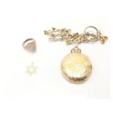 .9g 14k yg star pendant; gold toned pocket watch