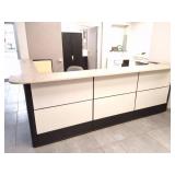 RECEPTION WRAP AROUND DESK AND 2 CHAIRS WIYH