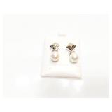 EAR RING, 8MM PEARL/ DIAMONDS, 14K GOLD, 6.6G