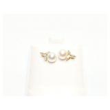 EAR RING, 6.5MM PEARL/ .25CT DIAMOND, 14K GOLD,