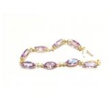 BRACELET 10K GOLD, AMETHYST/ DIAMOND 9.8G