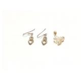 PENDANT + EAR RINGS STERLING SILVER 4.4G