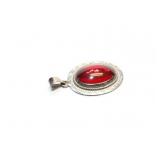 PENDANT, STERLING SILVER, RED STONE, 17.2G
