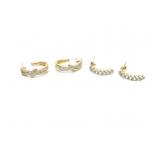 EAR RINGS- 2 PR, DIAMOND, BLUE STONES, 10K GOLD,