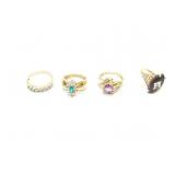 RINGS, 4- SYNTHETIC EMERALD, SYNTHETIC BLUE