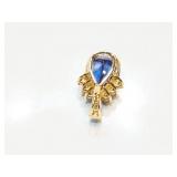 PENDANT, 14K GOLD, BLUE STONE, 3.5G