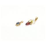 PENDANT, 2 SEMI PRECIOUS STONE, 14K GOLD, 2.2G