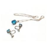 NECKLACE W/ BLUE STONE + EAR RINGS, 6.5G
