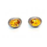 EAR RINGS, STERLING SILVER PR, AMBER, 7.2G