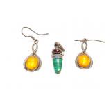PENDANT + EAR RINGS, STERLING SILVER W/ AMBER,