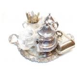 LOT, STERLING PLATE- COFFEE, SUGAR, CREAMER,