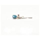 BROACH, TOPAZ, STERLING SILVER 14K GOLD, 10G