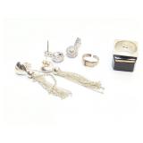 STERLING SILVER ONYX RING/ EAR RINGS + MISC. LOT,