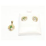 EAR RING + PENDANT, .09 DIAMOND/ TSAVORITE, 2.8G