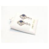 EAR RINGS, SAPPHIRE/ DIAMOND, 14K GOLD, 3.5G