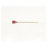 STICK PEN 14K GOLD, DIAMOND + LAB RUBY