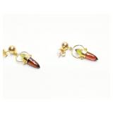 EAR RING, PERIDOT/ GARNET, 14K GOLD, 3.4G