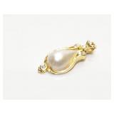 PENDANT, DIAMOND/ MARBA PEARL, 14K GOLD, 11.9G