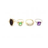 RINGS, 4- DIAMOND, ONYX, SYNTHETIC GREENSTONE,