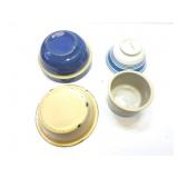 ENAMEL WARE BOWL - SMALL CROCK BOWL AND 2 OTHER
