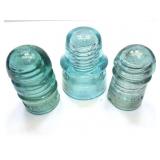 BROOKFIELD GLASS INSULATORS- 3 ITEMS- 2 and XO