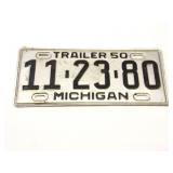 MICHIGAN 1950 TRAILER LICENSE PLATE- VINTAGE