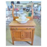 VICTORIAN OAK WASH SET WITH TOWEL RACK
