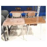 4 SCHOOL DESKS WITH ATTACHED CHAIRS