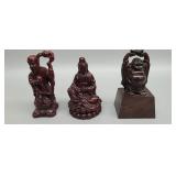 Lot of 3 antique chinese hand carved red