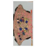 Antique Afghanistan silk straw hand fan 9.50" x
