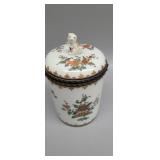 Antique chinese hand painted liddjar with bronze