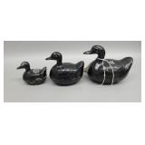 Set of 3 antique pewter duck lidded containers
