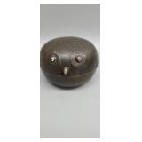 Antique owl metal lidded bowl 2.75" x 4"