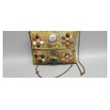 Antique stone studded ladies filt purse 6" x